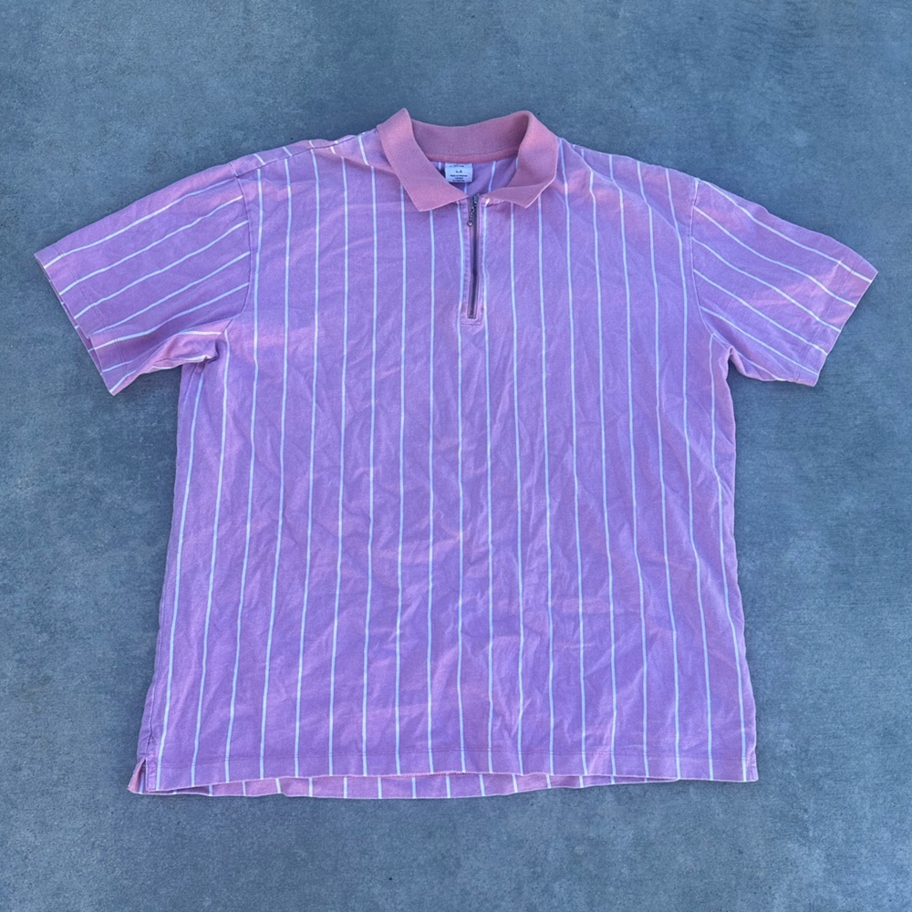 urban outfitters vertical pink pin striped short sleeve shirt tee zipper polo uo